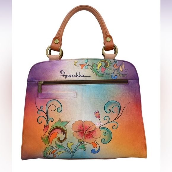 NEW - Anuschka Multi Compartment Hand Painted Large Leather Satchel - Henna Fl… - Picture 2 of 14